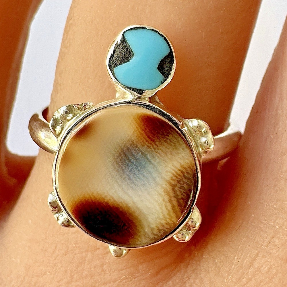 Zuni Turtle Ring Szโ 8 Turquoise Sterling Kathryn Qualo Handmade Native American